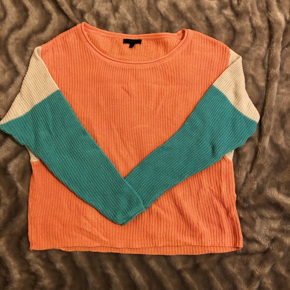Edge Color Block Cropped Sweater L